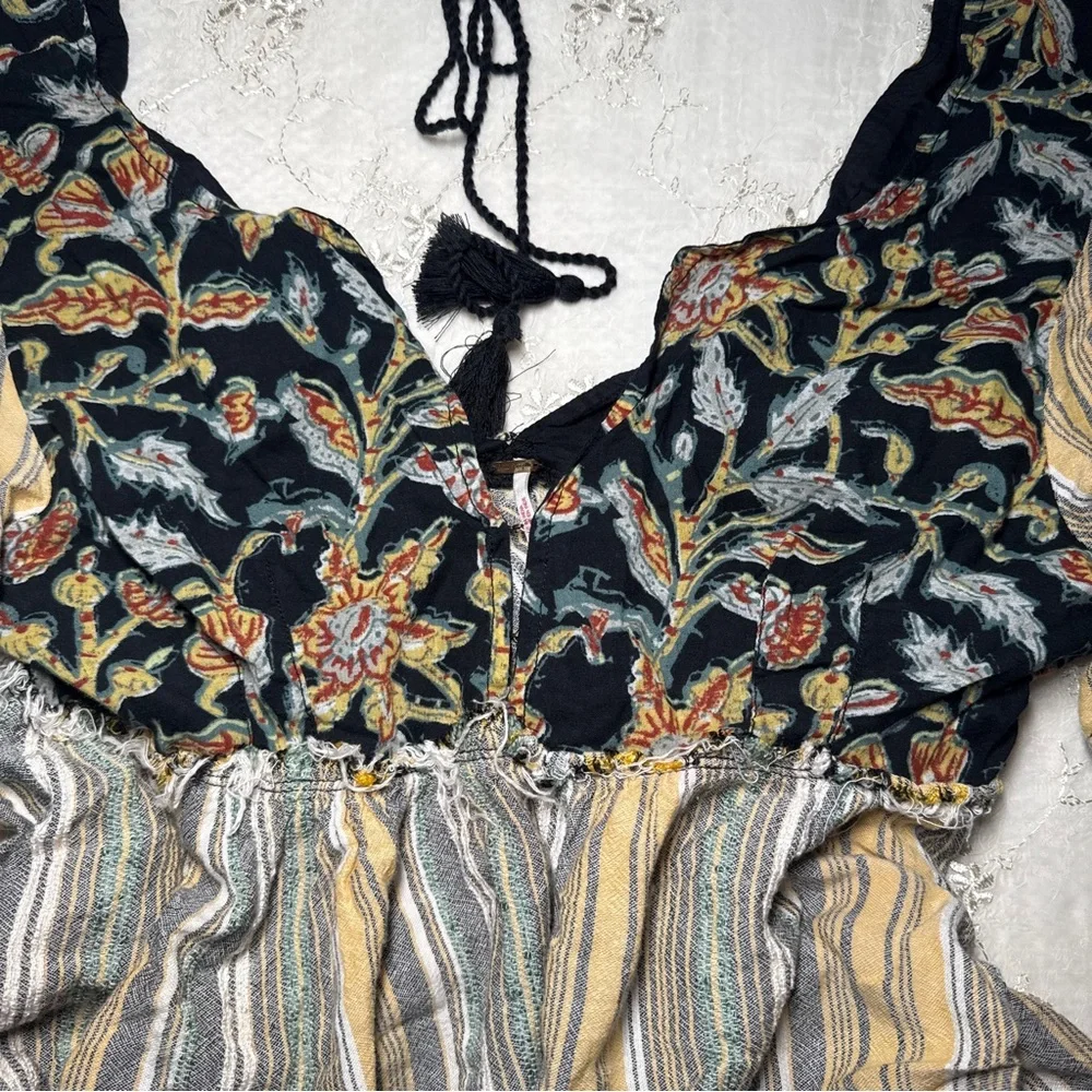 free people bohemian striped floral mini dress – size medium - Picture 2 of 6